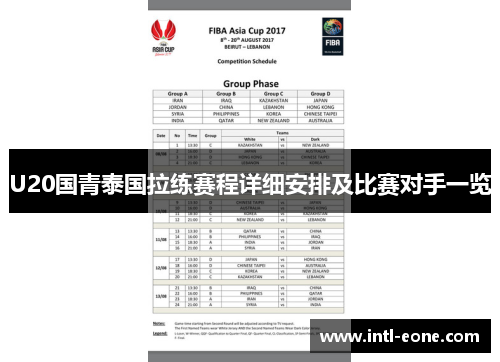 U20国青泰国拉练赛程详细安排及比赛对手一览